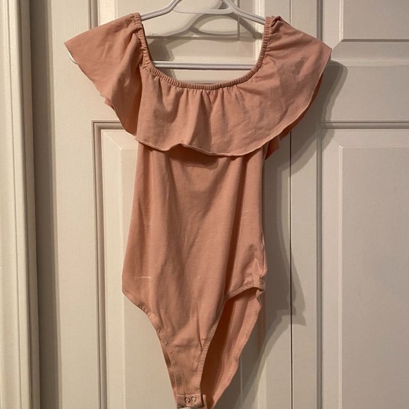 Bluenotes Tops - ~2 for $25 or 3 for $30 ~ baby pink off the shoulder frill top bodysuit
